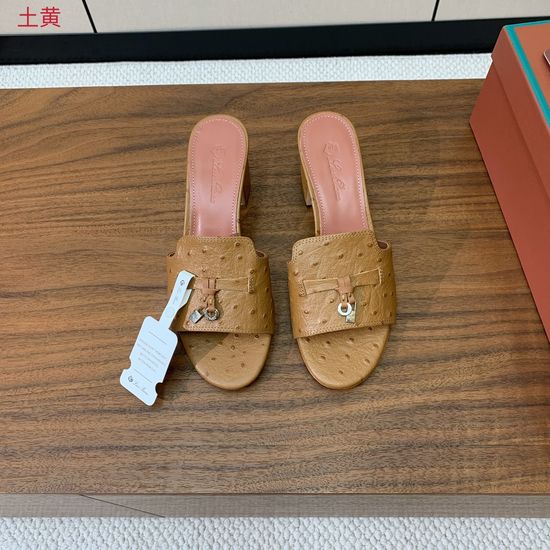 Loro Piana Ostrich Print Leather Mid-heel Slides Premium Sole Footwear