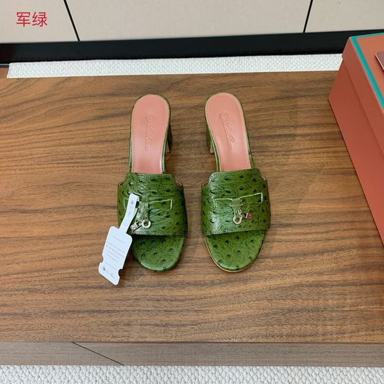 Loro Piana Ostrich Print Leather Mid-heel Slides Premium Sole Footwear