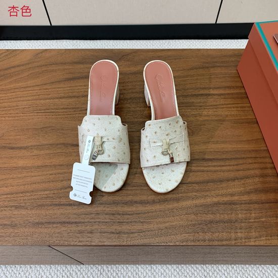 Loro Piana Ostrich Print Leather Mid-heel Slides Premium Sole Footwear