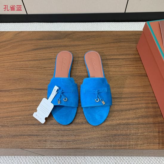 Loro Piana Suede Flat Slides With Decorative Charm Strap