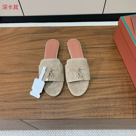 Loro Piana Suede Flat Slides With Decorative Charm Strap