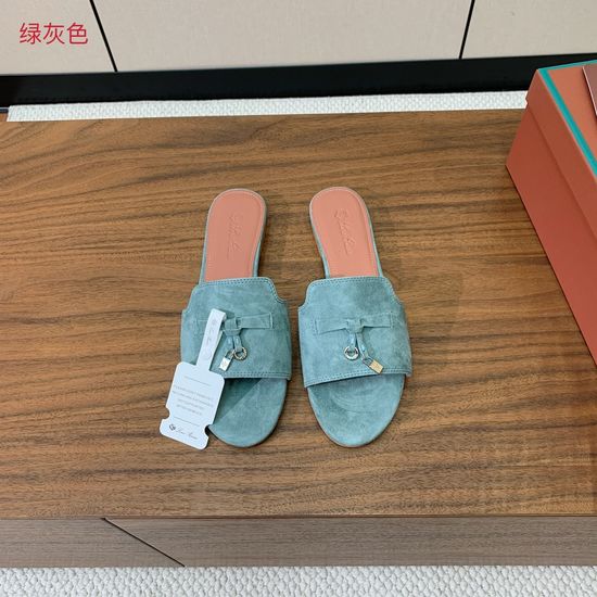 Loro Piana Suede Flat Slides With Decorative Charm Strap