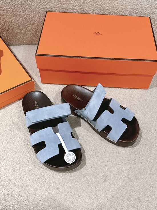 Hermes Wood Sole Open Toe Sandals Adjustable Straps Casual Comfortable