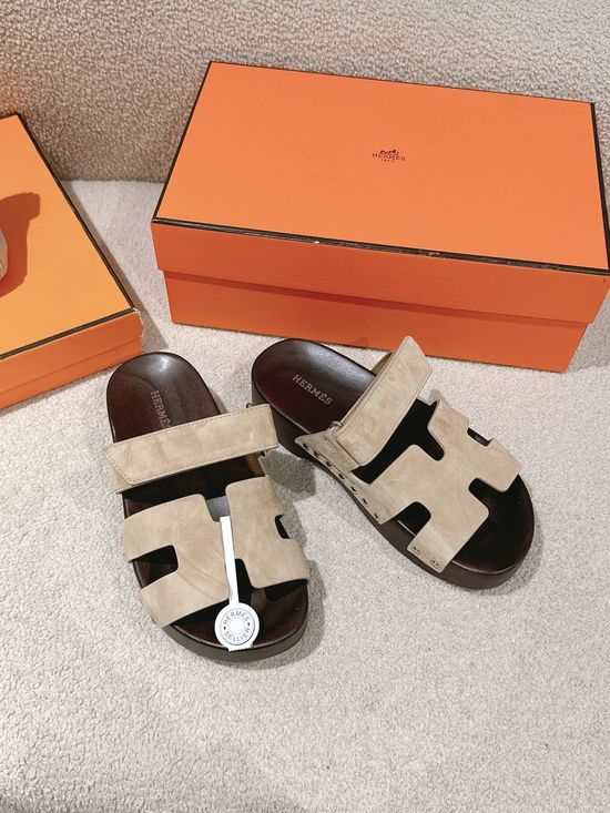Hermes Wood Sole Open Toe Sandals Adjustable Straps Casual Comfortable