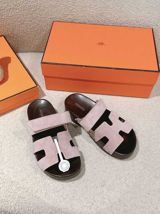 Hermes Wood Sole Open Toe Sandals Adjustable Straps Casual Comfortable