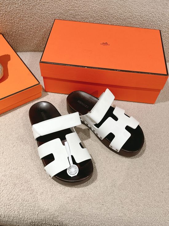 Hermes Wood Sole Open Toe Sandals Adjustable Straps Casual Comfortable