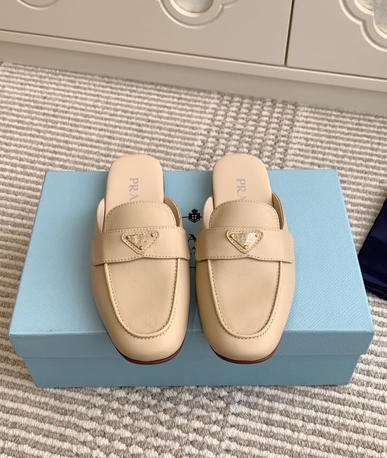 Prada Pointed Toe Mule Loafer Slippers Premium Soft Leather