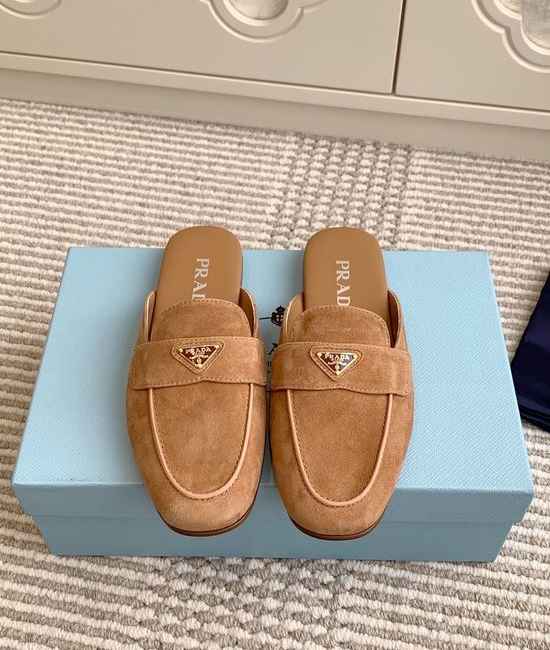 Prada Pointed Toe Mule Loafer Slippers Premium Soft Leather