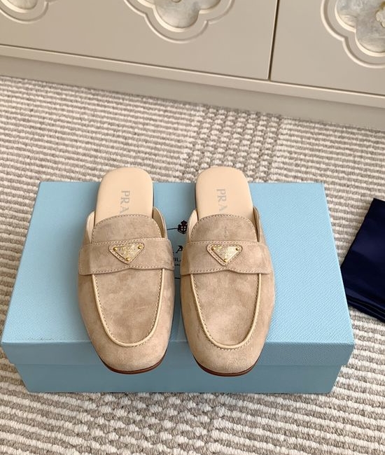Prada Pointed Toe Mule Loafer Slippers Premium Soft Leather