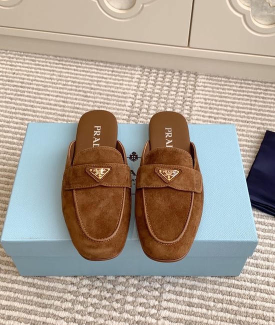 Prada Pointed Toe Mule Loafer Slippers Premium Soft Leather