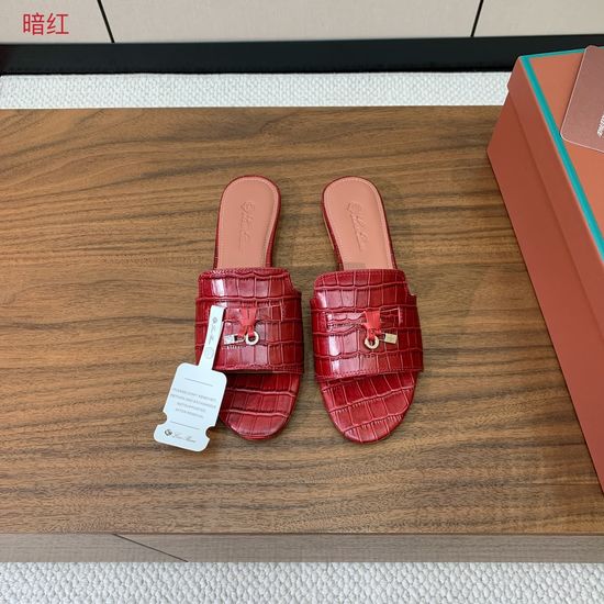Loro Piana Ostrich Embossed Leather Flat Slide Sandals