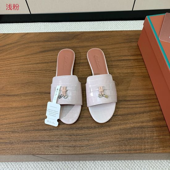 Loro Piana Ostrich Embossed Leather Flat Slide Sandals