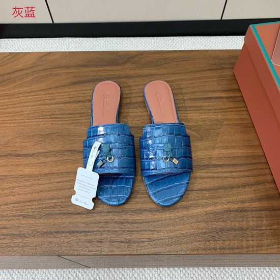 Loro Piana Ostrich Embossed Leather Flat Slide Sandals