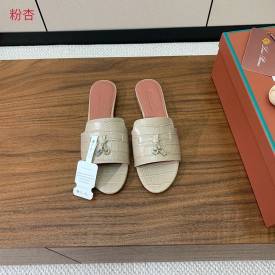 Loro Piana Ostrich Embossed Leather Flat Slide Sandals