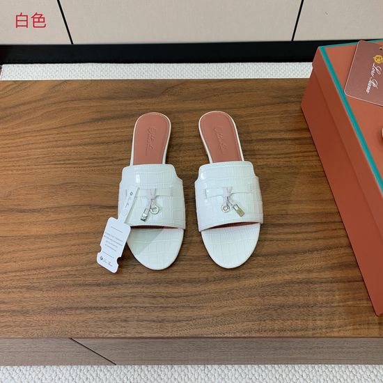 Loro Piana Ostrich Embossed Leather Flat Slide Sandals