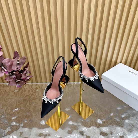 Amina Muaddi Silk Upper Elegant High Heel Shoes with Leather Sole