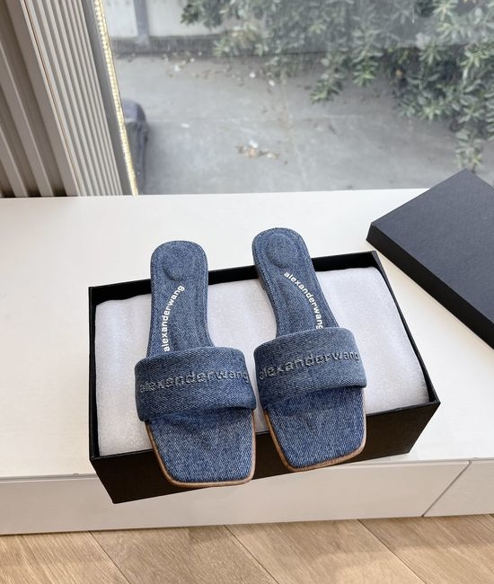 Alexander Wang Leather And Denim Flat Sandals Slip On