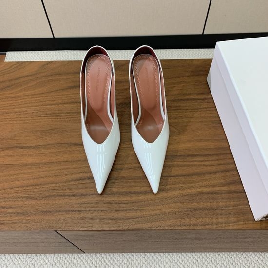 Amina Muaddi Pointed Toe Patent Leather Mules with Real Leather Sole