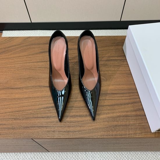 Amina Muaddi Pointed Toe Patent Leather Mules with Real Leather Sole