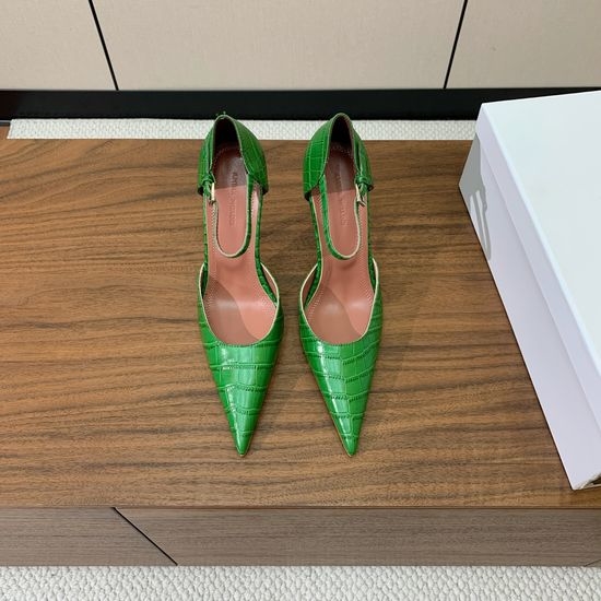 Amina Muaddi Pointed Toe Embossed Leather Pumps with Genuine Leather Sole