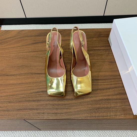 Amina Muaddi Slingback Block Heel Patent Leather Pumps
