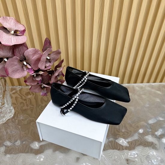 Amina Muaddi Mesh Upper Flat Shoes with Sheepskin Lining