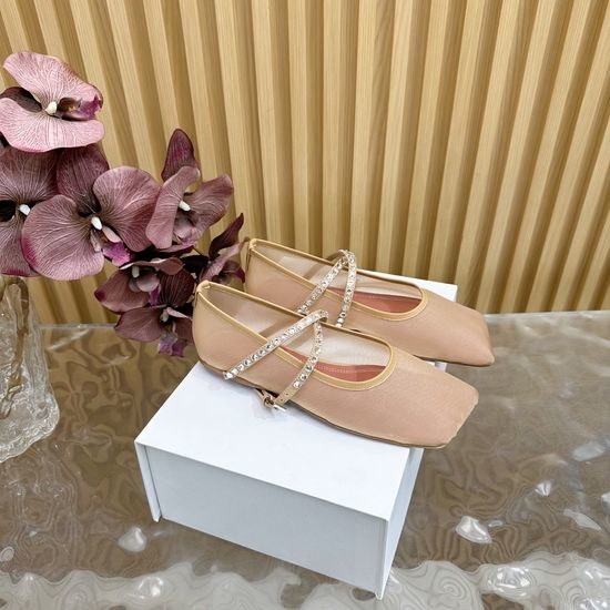 Amina Muaddi Mesh Upper Flat Shoes with Sheepskin Lining