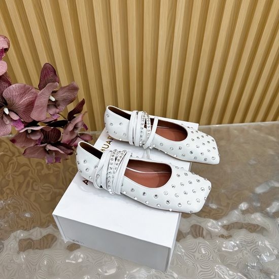 Amina Muaddi Rhinestone Embellished Flat Shoes with Sheepskin Lining