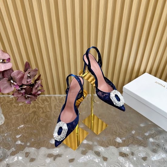 Amina Muaddi Lace Upper Cinderella Heel Sheepskin Lining Leather Sole