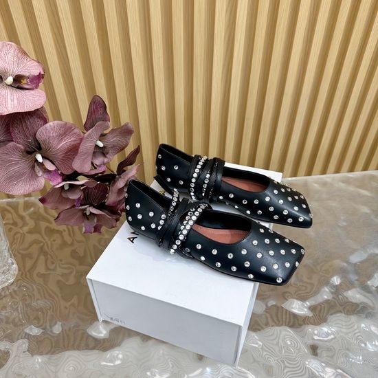Amina Muaddi Rhinestone Embellished Flat Shoes with Sheepskin Lining