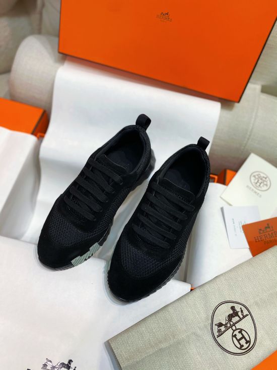 Hermes Color-block Knit Leather Sneakers with Lightweight Sole