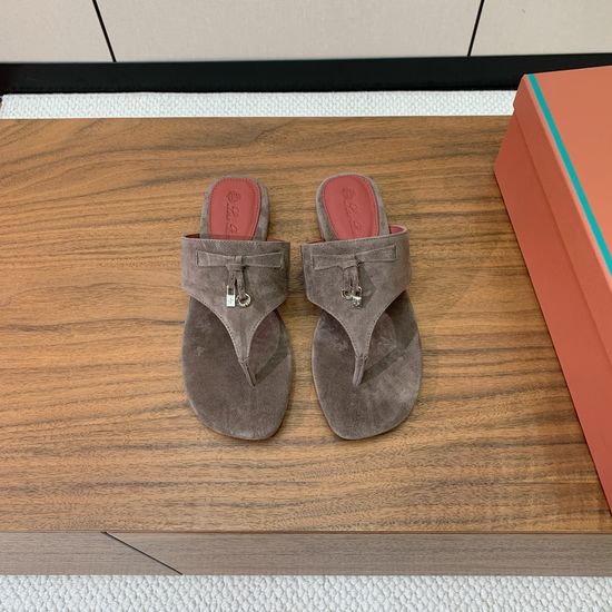 Loro Piana Suede Flip Flops Soft Goatskin Lined Leather Sole Shoes