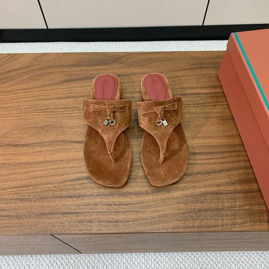 Loro Piana Suede Flip Flops Soft Goatskin Lined Leather Sole Shoes