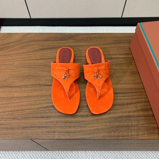 Loro Piana Suede Flip Flops Soft Goatskin Lined Leather Sole Shoes