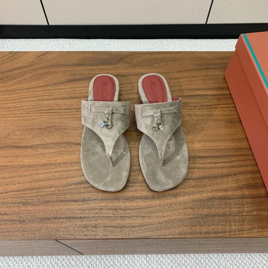 Loro Piana Suede Flip Flops Soft Goatskin Lined Leather Sole Shoes
