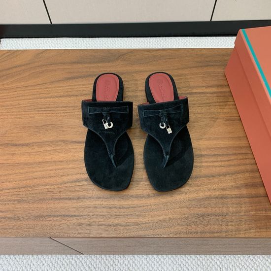 Loro Piana Suede Flip Flops Soft Goatskin Lined Leather Sole Shoes