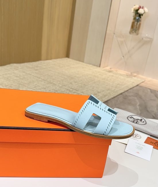 Hermes Premium Palm Grain Leather Shoes with Leather Sole