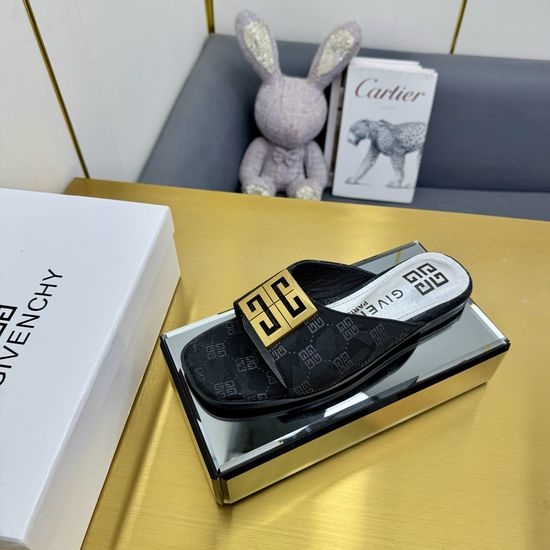Givenchy Open Toe Leather Sole Slippers with Metal Buckle