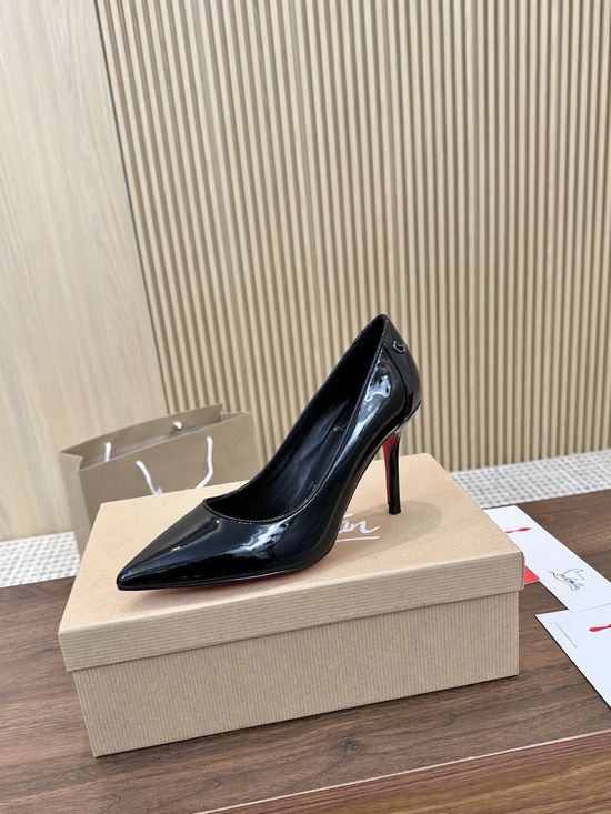 Christian Louboutine Patent Leather Sparkling Elegant Dress Heels With Two Heel Heights