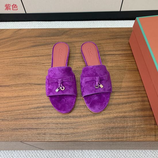 Loro Piana Suede Flat Slides With Decorative Charm Strap