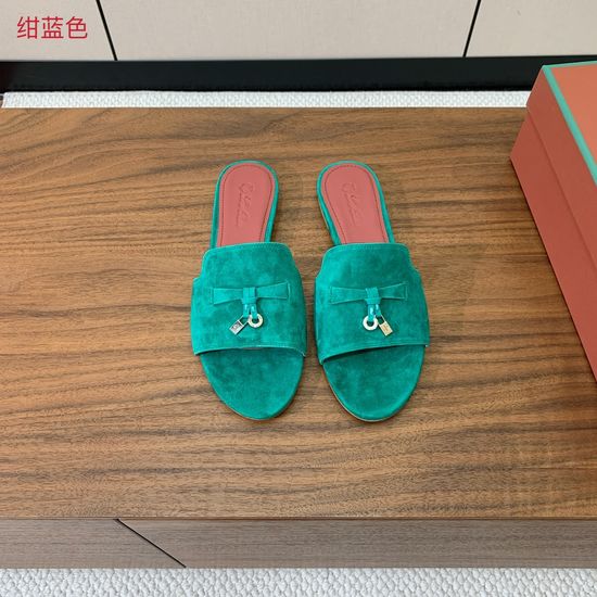 Loro Piana Suede Flat Slides With Decorative Charm Strap