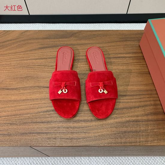 Loro Piana Suede Flat Slides With Decorative Charm Strap