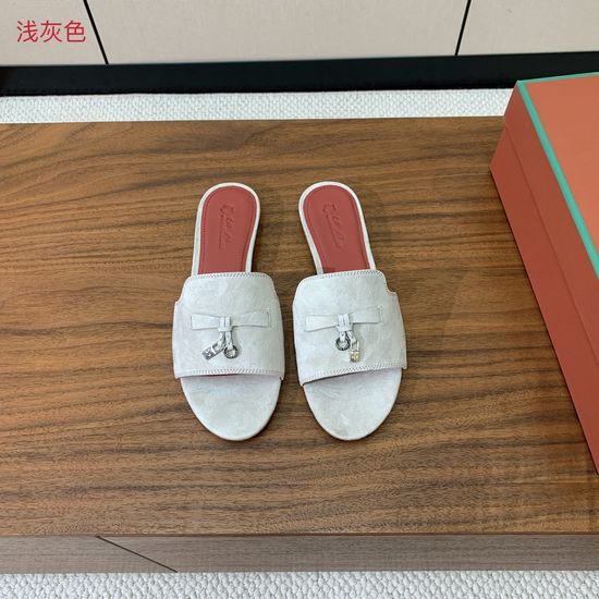 Loro Piana Suede Flat Slides With Decorative Charm Strap