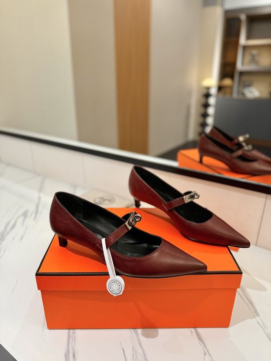Hermes Premium Soft Leather Low Heel Comfortable Dress Shoes