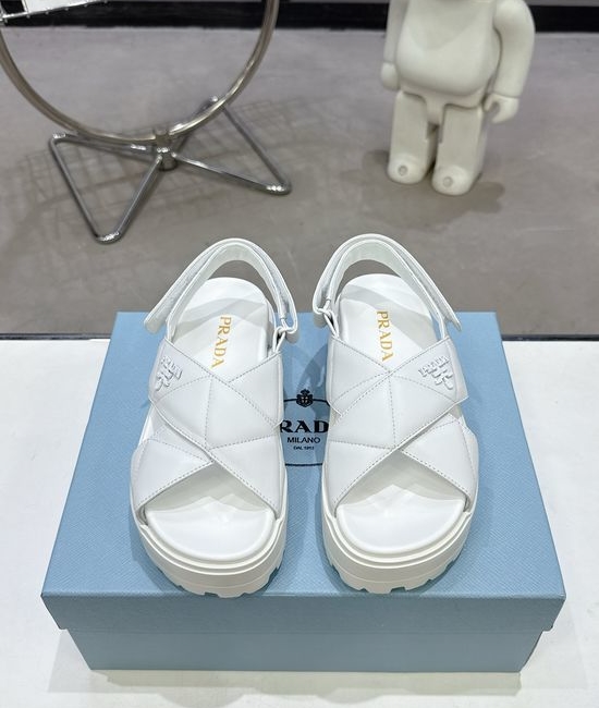 Prada Dual Buckle Thick Platform Slide Sandals Comfortable Daily Shoes