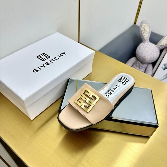 Givenchy Open Toe Leather Sole Slippers with Metal Buckle