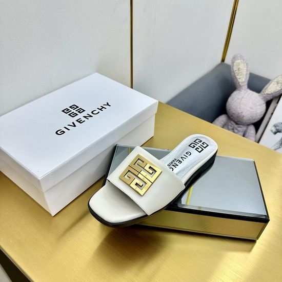 Givenchy Open Toe Leather Sole Slippers with Metal Buckle