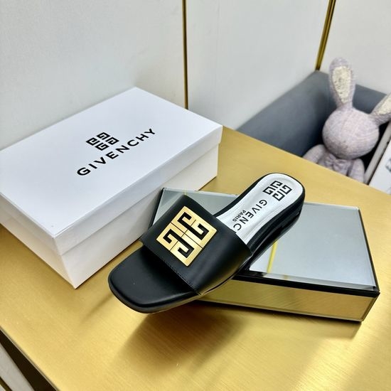 Givenchy Open Toe Leather Sole Slippers with Metal Buckle
