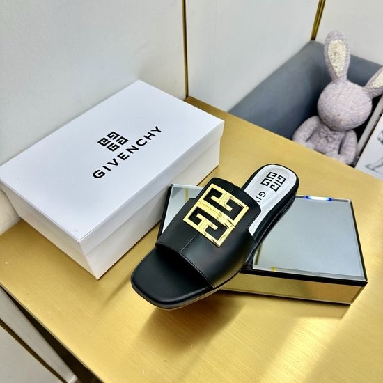 Givenchy Open Toe Leather Sole Slippers with Metal Buckle