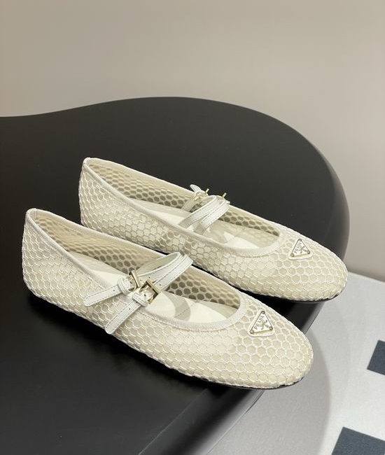 Prada Mesh Fabric Mary Jane Ballet Flats with Buckle
